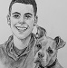 Caricature by Bernie of a Young Man and Dog